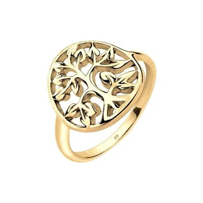 Image of Elli Women&#039;s 925 Sterling Silver Gold Plated Tree of Life Ring, Size N
