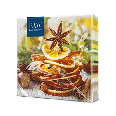 Image of PAW Napkins 3 Ply (33 x 33 cm) I 20 Pieces Paper Colorful for The Christmas Table Christmas, Winter, Oranges, Cinnamon Fruit