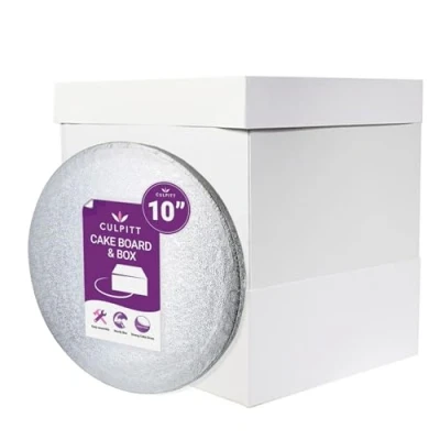 Image of Culpitt 10&quot; x 16&quot; Extra Tall Cake Box &amp; Board Set Drum, Box, And Extension Cards Decorated Or Tiered Transport Protection