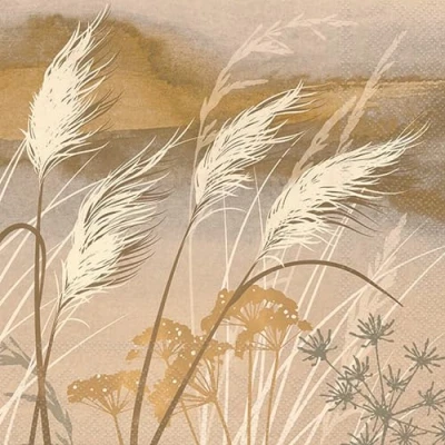 Image of Ambiente 20 Count Disposable Napkins, 3 Ply, 33 x cm, Paper, Napkins with House, Garden &amp; Nature Waving Grasses Motif