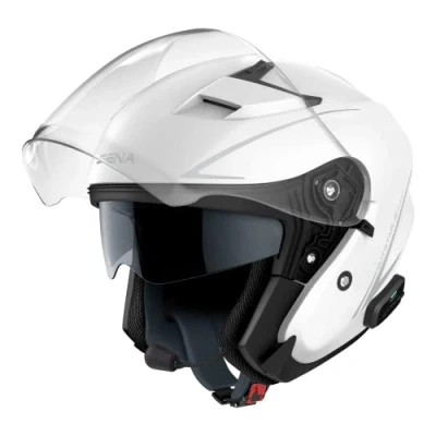 Image of Sena Outstar S Bluetooth Integrated Open Face Helmet with Intercom &amp; Smartphone Connectivity (Gloss White, M)