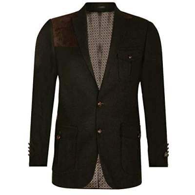 Image of Men&#039;s Khaki Wool Tweed Hunting Herringbone Blazer with Elbow Patches 38