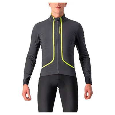Image of CASTELLI 4522508 030 FLIGHT Jacket AIR Men&#039;s Dark Gray/Electric Lime XL