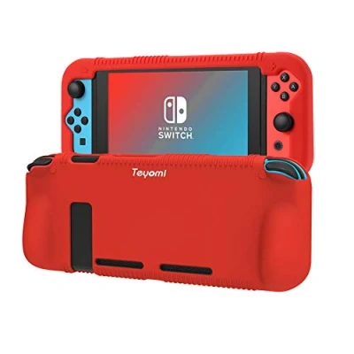 Image of Teyomi Nintendo Switch Case Cover Protective Silicone Grip with 2 Storage Slots for Game Cards, Shock Absorption &amp; Anti Scratch (Red)