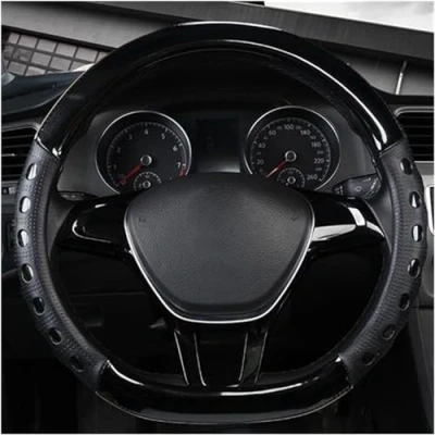 Image of Mayco Bell D Cut Steering Wheel Cover Shaped Flat Bottom Microfiber Leather Anti Skid Breathable Fit 14.5&quot; 15&quot; (Black)