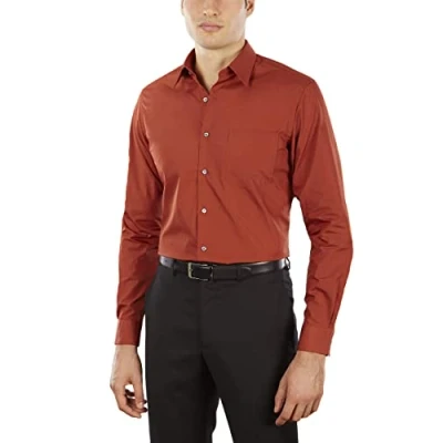Image of Van Heusen Men&#039;s Dress Shirt Fitted Poplin Solid, Persimmon, 16&quot; Neck 34&quot; 35&quot; Sleeve
