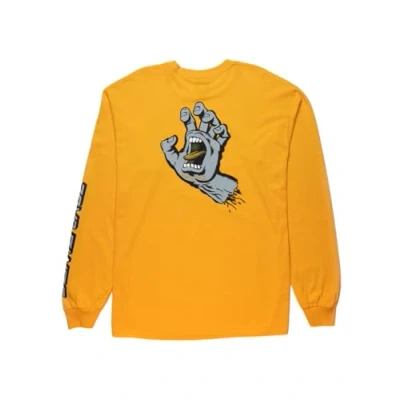 Image of SANTA CRUZ Men&#039;s Long Sleeve T Shirt Screaming Hand Skate L/S Shirt, Gold W/ Grey/Gold, Medium