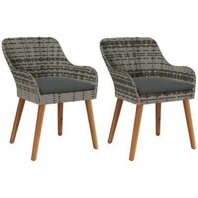 Image of vidaXL Garden Chairs with Cushions 2 pcs Grey Poly Rattan