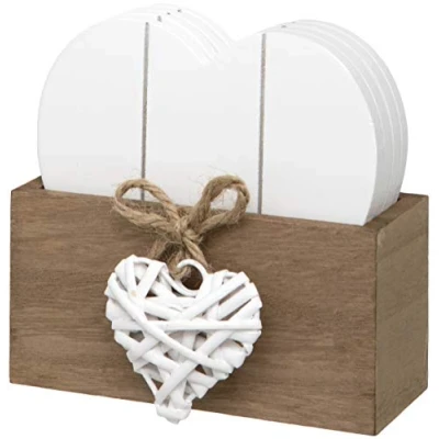 Image of Woven Heart Design Set Of 4 Wooden Shaped Coasters With Stand