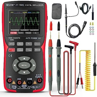 Image of BSIDE ZT 702S DIY Oscilloscope Kit 2 in 1 Digital Multimeter TRMS with Handheld Automotive 10Mhz Colour Display 9999 Counts Rechargeable Scope Meter Memory for Electronics Workshop