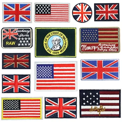 Image of CYWQ 14Pcs Iron on Patches Us UK Flag Embroidered for Clothing DIY Clothes Stickers Custom Badges