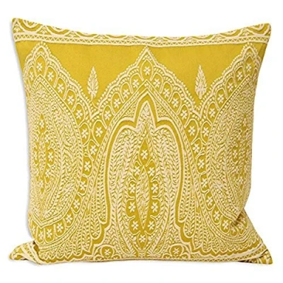 Image of Riva Paoletti Feather Filled Cushion Yellow Detailed Persian Paisley Design Knife Edges Hidden Zip Machine Washable Polycotton Case 50 x 50cm (20&quot; 20&quot; inches)
