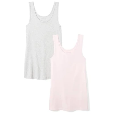 Image of Amazon Essentials Women&#039;s Slim fit Tank, Pack of 2, Light Grey Heather/Light Pink, XXL