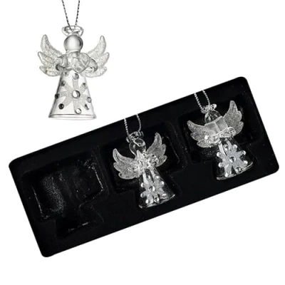 Image of Heaven Sends Set of 3 Christmas Glass Decorative Angel Hanging Decorations 7cm Decoration for Home Gift Idea Ornaments Tree