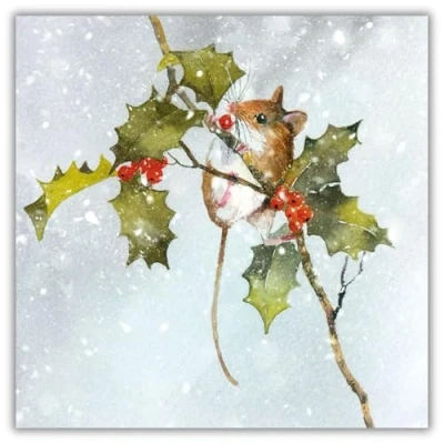 Image of Museums &amp; Galleries Pack of 8 Artistic Charity Christmas Cards Holly Feast Lovely Illustration a Winter Scene by Rachel McNaughton 1 Design, Multi, 123 x 123mm