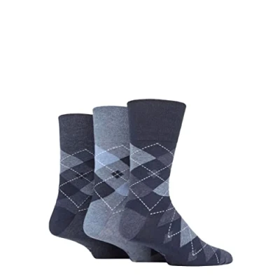 Image of Mens 3 Pair Gentle Grip Argyle Cotton Socks Navy / Denim 6 11