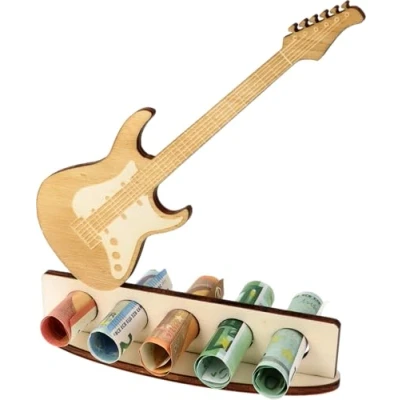 Image of WORTGEFECHTE XL Wooden Guitar Money Gift Idea Voucher Packaging Funny for Women and Men Musicians Band Foundation (Guitar)