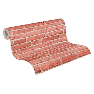 Image of A.S. Creation 35581 1 Best of Wood and Stone Realistic Brick Design Wallpaper, Red/Beige