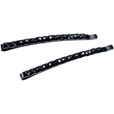Image of 2Pcs Black Rhinestone Barrettes,Crystal Diamond Bobby Pin,Shiny Hair Pin, Hairpin, Sparkly Decoration for Women Clip Bangs Metal Pins