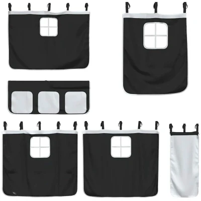 Image of vidaXL Curtains for Loft Bed White and Black Polyester