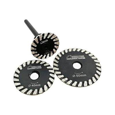 Image of SHDIATOOL Diamond Turbo Mini Saw Blade 3PK Diameter 30mm/40mm/50mm with 1PK Removable 6mm Shank for Cutting Engraving Granite Marble Stone Concrete