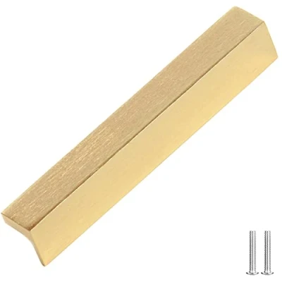Image of Decoranddecor Contemporary Pull Handles Solid Metal for Cabinets (128mm Between Hole Centres, Brushed Gold)