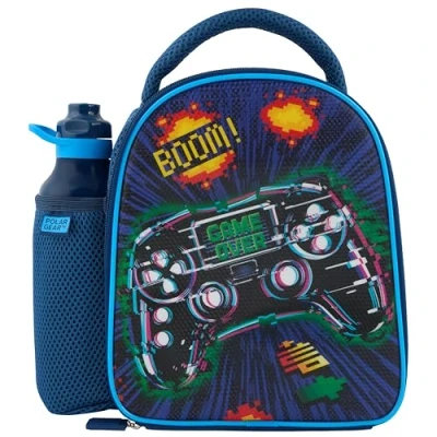 Image of Polar Gear Gamer Pixel Insulated Kids Lunch Bag Holder and 600ml Water Bottle, Polyester, 600 milliliters