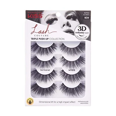 Image of KISS Lash Couture Triple Push Up Collection Multipack, 3D Volume False Eyelashes with Design Technology, Multi Angles &amp; Lengths, Contact Lens Friendly, Reusable, Style Bombshell, 4 Pairs