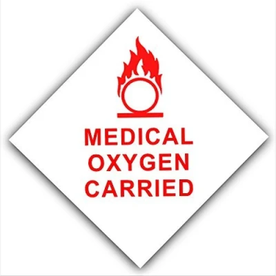 Image of 1 x Sticker Medical Oxygen Carried Sign Car Van Bus Cab Taxi Minicab Ambulance Self Adhesive Label Health and Safety RED on White 100mm