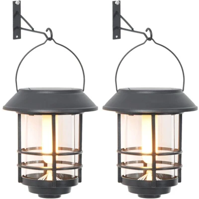Image of vidaXL Solar Outdoor Wall Lanterns 2 pcs Warm White Flickering Flame