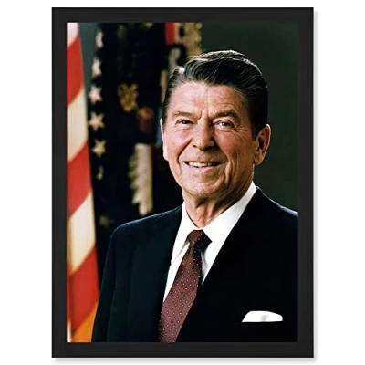 Image of Artery8 Official Portrait US President Ronald Reagan Photo Artwork Framed Wall Art Print A4