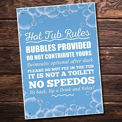 Image of RED OCEAN Hot Tub Rules Hanging Garden Shed Plaque Party Pool Sign Funny Birthday Gift For Her Him