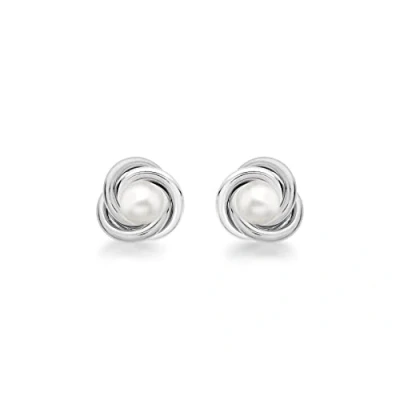 Image of Tuscany Silver Women&#039;s Sterling 10mm Knot and Pearl Stud Earrings