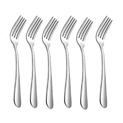 Image of HornTide 6 Piece Dinner Forks Set 4 Tines Table Fork Cutlery Flatware Stainless Steel Mirror Polishing 7 Inch 18cm
