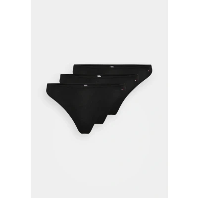 Image of Tommy Hilfiger FLAG Dipped Thong 3 PACK Thong, Women&#039;s, Size: 12 14, Black