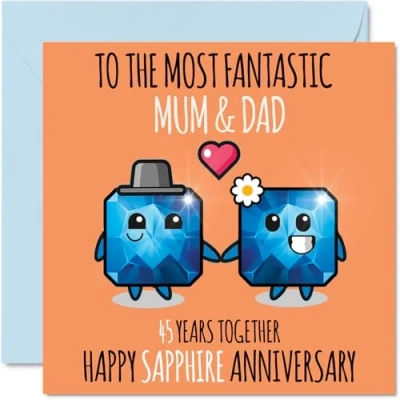 Image of Cute Sapphire Anniversary Card for Mum &amp; Dad 45 Years Together Happy 45th Wedding Cards Mum, 145mm x Greeting Forty Fifth Anniversaries
