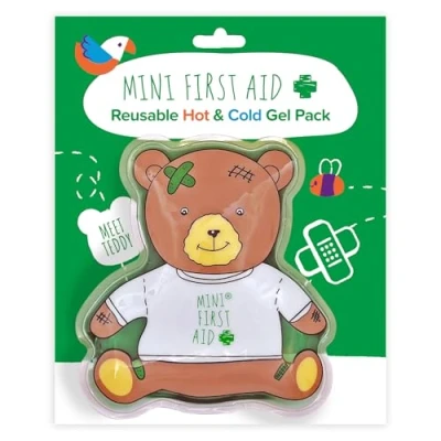 Image of Mini First Aid Reusable Hot/Cold Gel Pack for Bumps, Bruises &amp; Pain Relief, Cold or Hot Therapy, Teddy Design