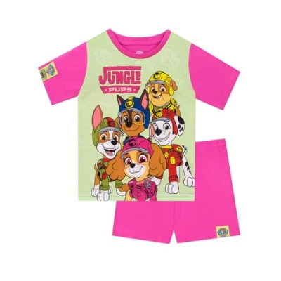 Image of Paw Patrol Girls Pyjamas Short Jungle Pups Chase Marshall And Skye Pink 7 8 Years