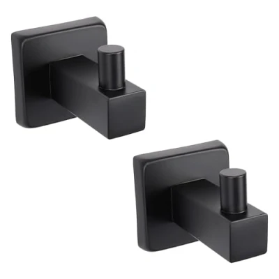 Image of Tocten Bathroom Hook 2 Pack Square Robe/ Towel Hooks, 304 Stainless Steel Rustproof Clothes/ Coat Wall Mounted, Heavy Duty Hanger Hooks for Kitchen Back Door Wardrobe(Matte Black)