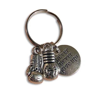 Image of Never Give Up Boxing Gloves Keyring Gym Motivation Combat Sport Keychain Gift