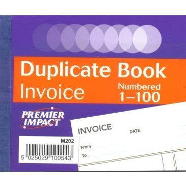 Image of Premier impact Duplicate book invoice 106.5 X 125.5 mm Numbered 1 100 (M202) Pack of 10