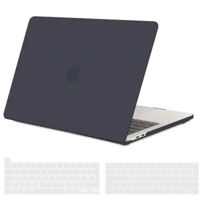 Image of TECOOL Case Compatible with MacBook Pro 13 inch 2016 2022, M2 M1 A2338 A2289 A2251 A2159 A1989 A1706, Slim Rubberized Plastic Hard Shell &amp; UK/EU Keyboard Cover USB C Adapter, Matte Black