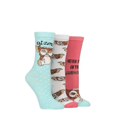 Image of Womens 3 Pair Gremlins Gizmo Cotton Socks Assorted 4 8