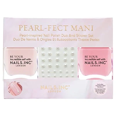 Image of Nails Inc Pearl Fect Mani Duo with Stickers, 28ml, Pink Nail Polish