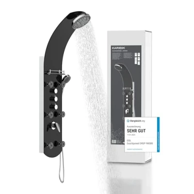 Image of Caribbean Eisl Shower Panel, Wellness Including 6 Massage Jets, Coloured Safety Glass, Black, ORSP YMSBB