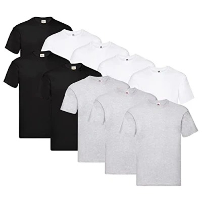 Image of Fruit of the Loom Men&#039;s T Shirt (Pack 10), 4 x white + 3 black grey 1 Hl Kauf notepad, XXXXX Large