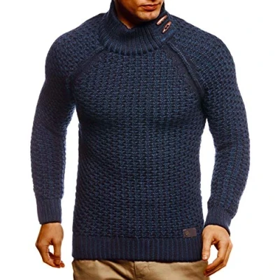 Image of Leif Nelson Men&#039;s Knitted Pullover Turtleneck Slim Fit Winter Summer Modern Black Men Sweater Sweatshirt Long Sleeve Shirt Basic Hoodie LN5295, blue, S