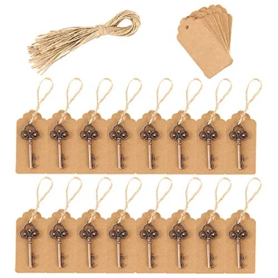 Image of 50Pack Key Bottle Openers Antique Skeleton Opener with Kraft Tag Card Party Rustic Decoration