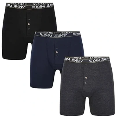 Image of KAM Big &amp; Tall Men&#039;s Multipack of 3 Button Fly Boxer Shorts Underwear Black/Navy/Charcoal 8XL