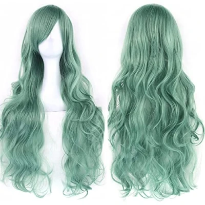 Image of ColorfulPanda Long Curly Wavy Hair Costume Cosplay Party Wigs for Women Ladies Light Green Lolita Style Anime Wig